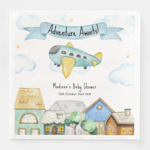 Abenteuer wartet auf Flugzeuge-Baby-Party Serviette