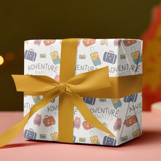 Abenteuer wartet auf Reiseschleifblätter Geschenkpapier Set (Celebrate a special trip with these cute, "Adventure Awaits" wrapping paper sheets! )