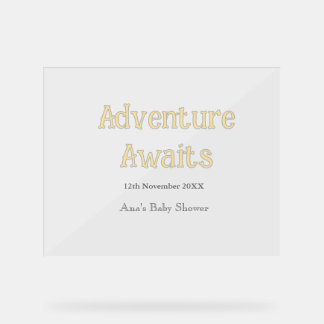 Abenteuer wartet Baby-Party Name Datum Pastell Acrylschild
