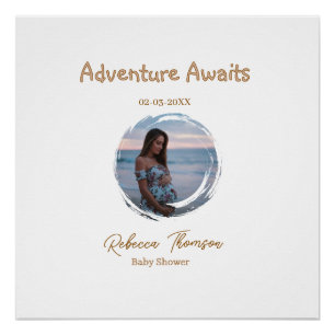 Abenteuer wartet Baby Shower Foto golden rosa Name Poster