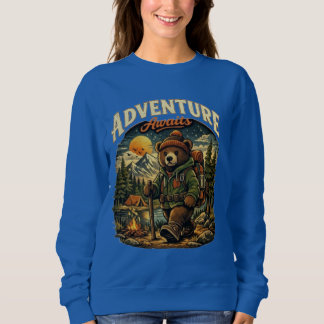 Abenteuer wartet Bär Wandern Camping Vintage Hoodi Sweatshirt