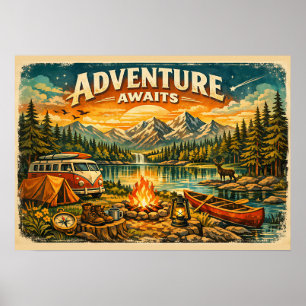 Abenteuer wartet Camping-Wildnis-Vintage-Plakat Poster