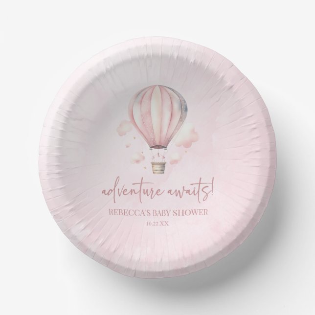 Abenteuer wartet! Pink Hot Air Ballon Babydusche Pappteller (Vorderseite)