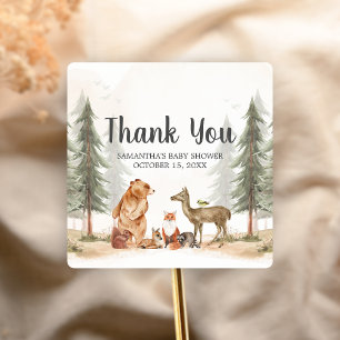 Abenteuer wartet Wald Baby Shower Quadratischer Aufkleber