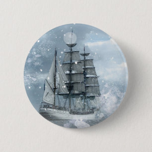Abenteuer Winter Schneesturm Vintage Piratenschiff Button