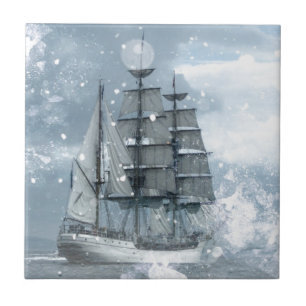 Abenteuer Winter Schneesturm Vintage Piratenschiff Fliese