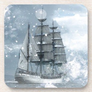 Abenteuer Winter Schneesturm Vintage Piratenschiff Getränkeuntersetzer