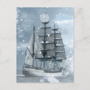 Abenteuer Winter Schneesturm Vintage Piratenschiff Postkarte
