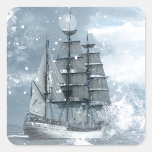 Abenteuer Winterschnee Sturm Vintag Piratenschiff Quadratischer Aufkleber