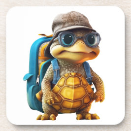 Abenteuerliche Niedliche kleine Schildkröte mit Ru Getränkeuntersetzer