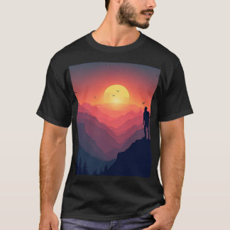 Abenteuerliche Wanderer-Silhouette bei Sonnenunter T-Shirt