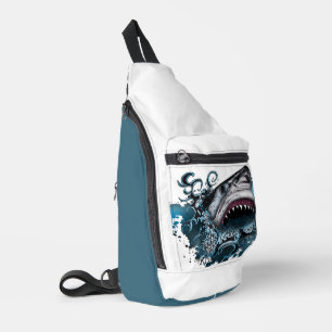 Abenteuerstrand mit wildem Hai-Ozean-Splash Crossbody Bag