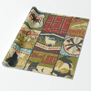 Abenteuerzeichen und Symbol-Patchw in Nordgebieten Geschenkpapier