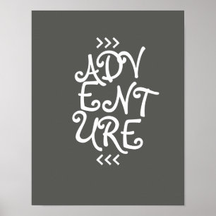 Abenteurer Typografie Zitat Poster grau-weiß