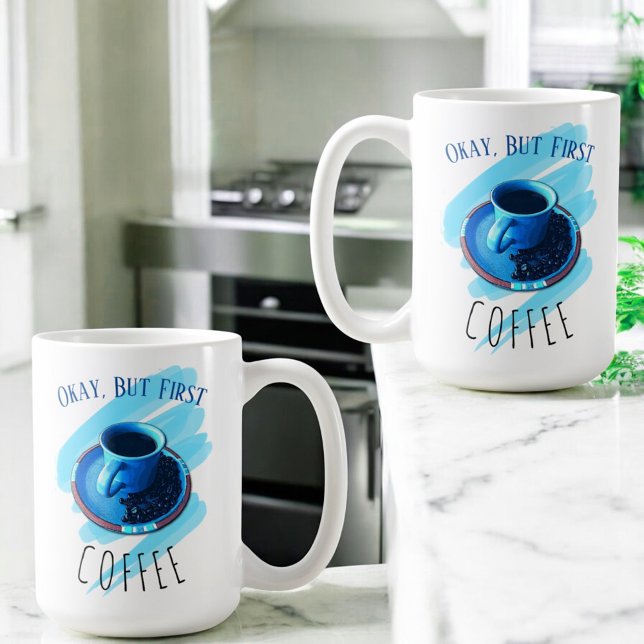 Aber der erste Kaffee Kaffee-Cup Saucer Bohnen Kaffeetasse (15 ounce coffee mug template design on opposing sides of handle)