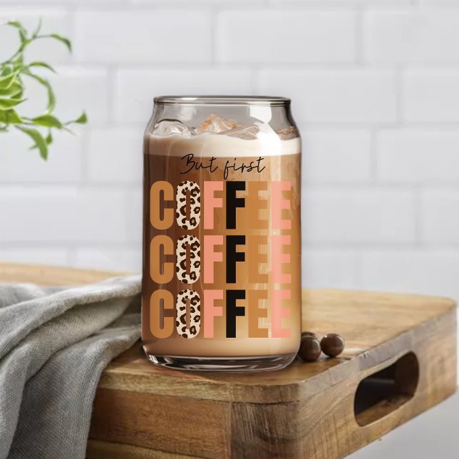 Aber der erste Kaffee rosa Leopard Druck Dosenglas (Von Creator hochgeladen)