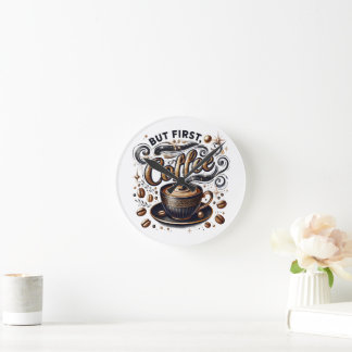 Aber erste Kaffeekunst - Stilvolles Gold Design Runde Wanduhr