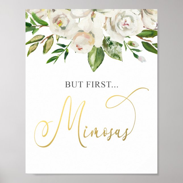 Aber First Mimosas White Floral Gold Poster (Vorne)