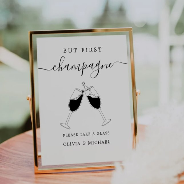 Aber zuerst, Champagner Minimalistisch Bar Sign Sockelschild (But First, Champagne Minimalist Bar Sign)