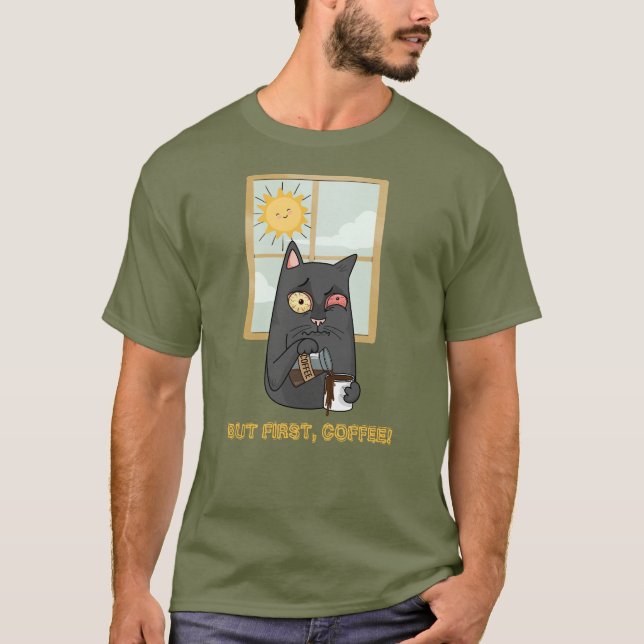 Aber zuerst, Kaffee entwirft Katzenquartett Java T-Shirt (Vorderseite)
