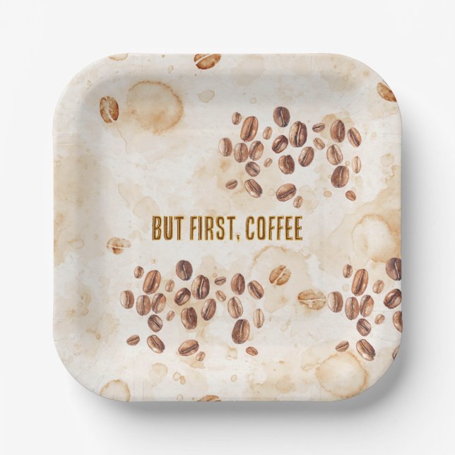 Aber zuerst, Kaffee Goldbraun Pappteller (Vorderseite)