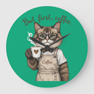 Aber zuerst, Kaffee Katze Große Wanduhr