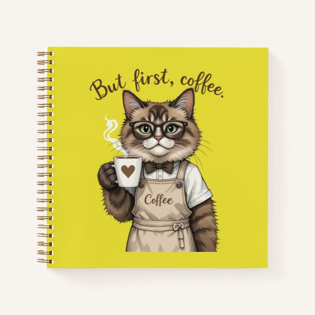 Aber zuerst, Kaffee Katze Notizbuch (Vorderseite)
