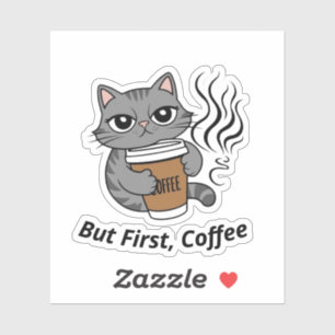 Aber zuerst, Kaffee - Personalisiert Cat Lover Aufkleber