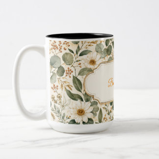 Aber zuerst Kaffee Vintage Botanical Maroon Kaffee Zweifarbige Tasse