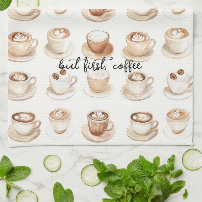 Aber zuerst, Kaffeetassen Geschirrtuch (Gefaltet)