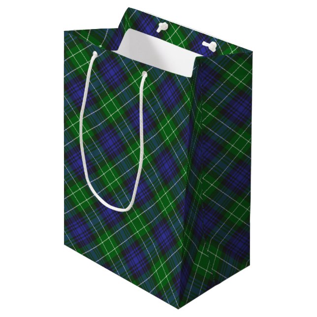 Abercrombie Blue Green Tartan Kariert schottisch Mittlere Geschenktüte (Vorderseite Schrägansicht)