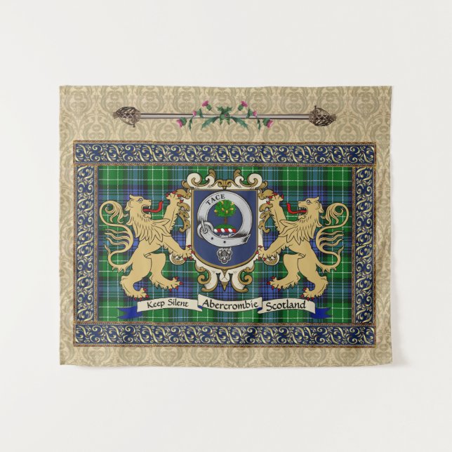 Abercrombie Clan Abzeichen & Tartan w/Lions Wandteppich (Vorderseite (Horizontal))