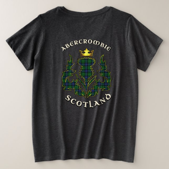 Abercrombie Clan Abzeichen & Tartan w/Motto Große Größe T-Shirt (Design Rückseite)