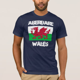 Aberdare, Wales mit walisischer Flagge T-Shirt