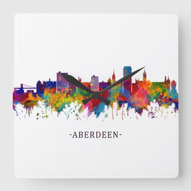 Aberdeen Scotland Skyline Quadratische Wanduhr (Vorderseite)