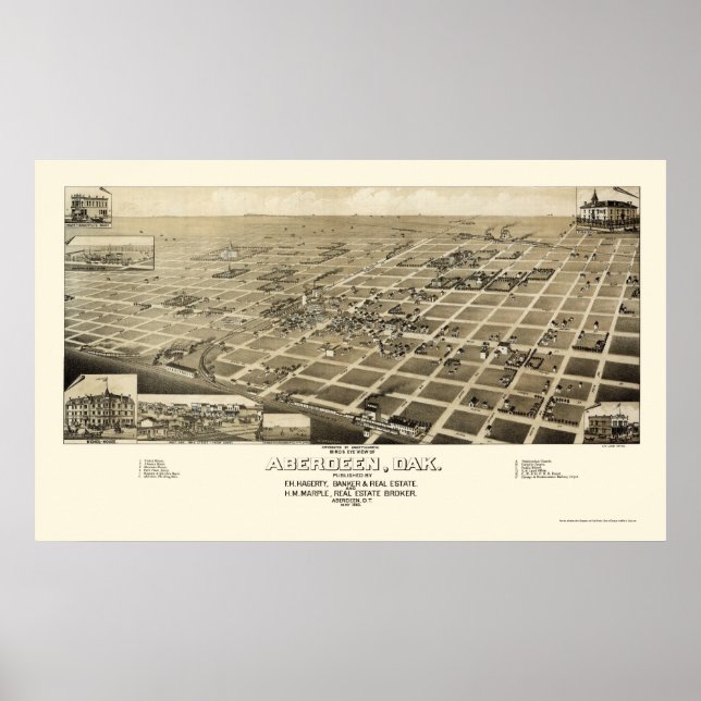 Aberdeen, SD Panoramic Map - 1883 Poster (Vorne)