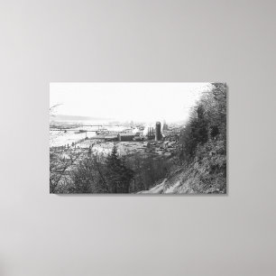 Aberdeen, WA Stadtansicht-Mühle und Hafen Leinwanddruck