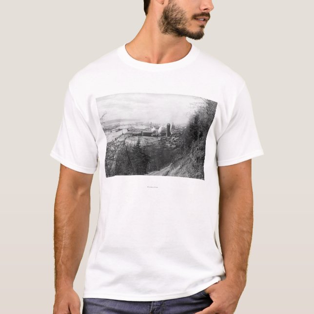 Aberdeen, WA Stadtansicht-Mühle und Hafen T-Shirt (Vorderseite)