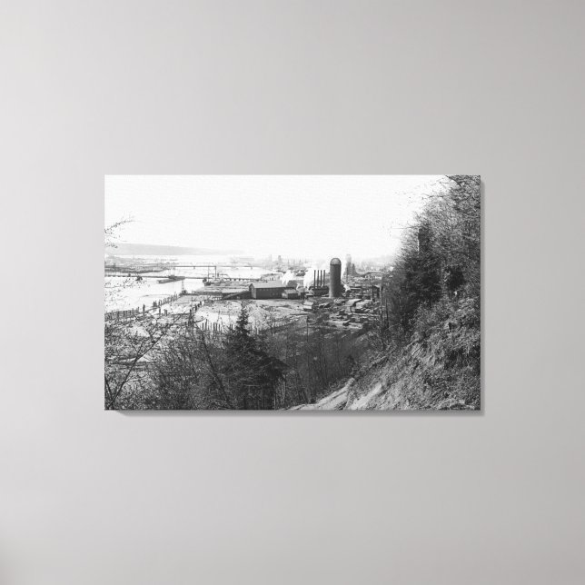 Aberdeen, WA Town View Mill und Harbour Fotograp Leinwanddruck (Vorderseite)