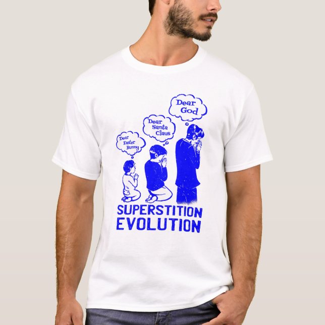 Aberglaube-Evolution lustig T-Shirt (Vorderseite)