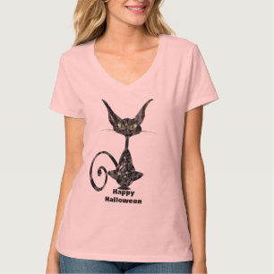 Abergläubische schwarze Katze Purrfect auf Rosa T-Shirt