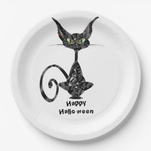 Abergläubisches schwarze Katzen-Halloween-Party Pappteller