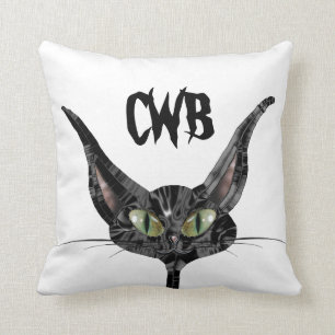 Abergläubisches schwarze Katzen-Monogramm Kissen