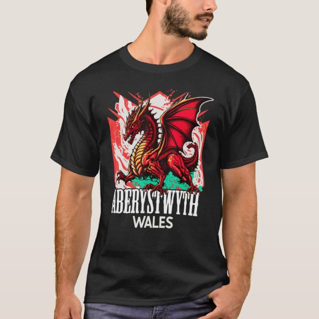 Aberystwyth Wales Welsh Flag Y Ddraig Goch Dragon T-Shirt (Vorderseite)