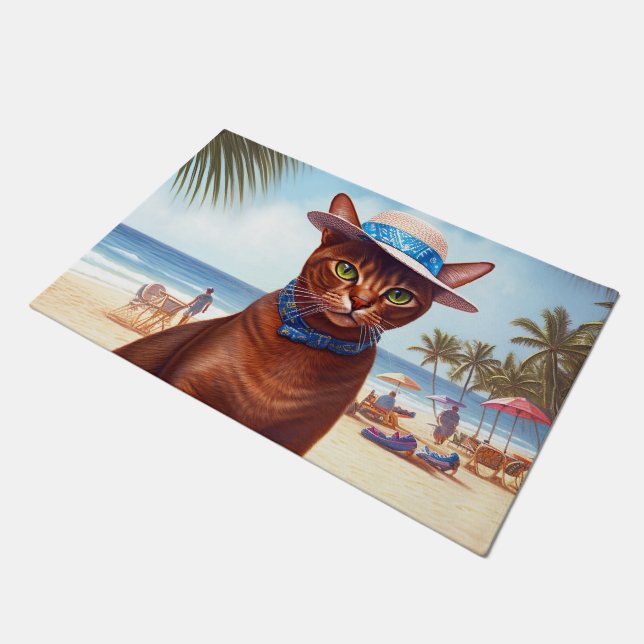 Abessinienkatze am Strand, Sommergeschenk für Katz Fußmatte (Schrägansicht)