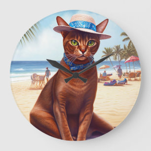 Abessinienkatze am Strand, Sommergeschenk für Katz Große Wanduhr