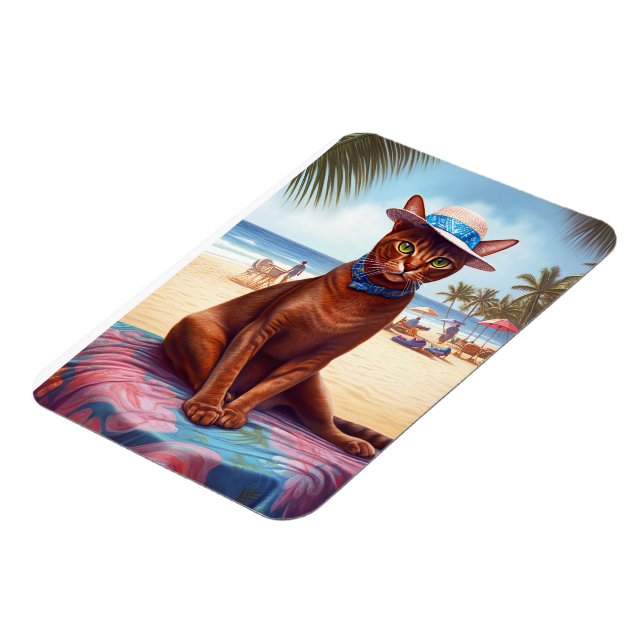 Abessinienkatze am Strand, Sommergeschenk für Katz Magnet (Linke Seite)