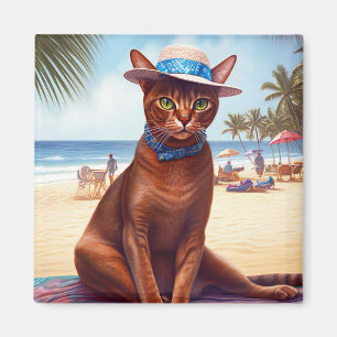 Abessinienkatze am Strand, Sommergeschenk für Katz Magnet