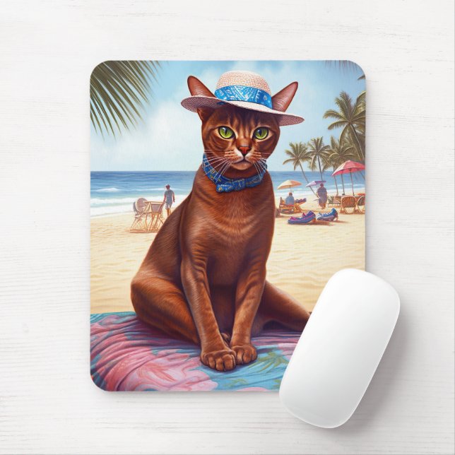 Abessinienkatze am Strand, Sommergeschenk für Katz Mousepad (Mit Mouse)
