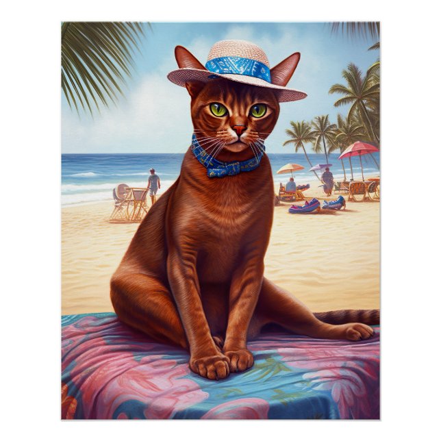 Abessinienkatze am Strand, Sommergeschenk für Katz Poster (Vorderseite)